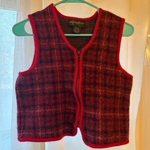 Requirements Red and Black Plaid Vest with Zip Front- 100% Wool